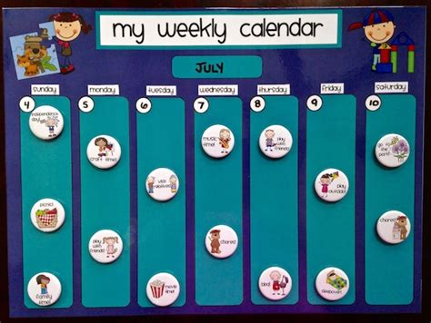 Weekly Kids Magnet Calendar Schedule Activity And Chore Chart