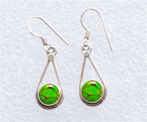 Green Copper Turquoise Earring Turquoise Earrings Silver Etsy