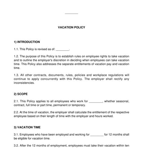 Vacation Policy Sample Template Word And Pdf