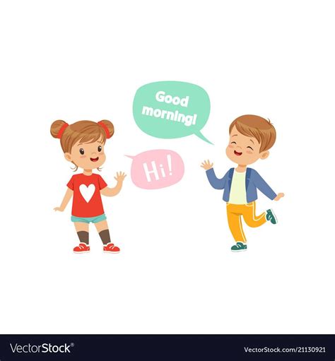 Boy And Girl Greeting Each Other Kids Good Manners Concept Vector