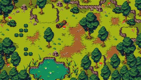 Free Topdown Fantasy Forest Pixelart Tileset By Aamatniekss