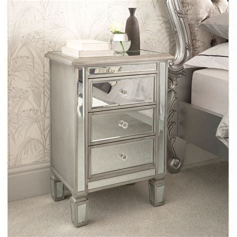 Home And Garden Venetian Mirrored Bedside Table 1 Draw Glass Cabinet