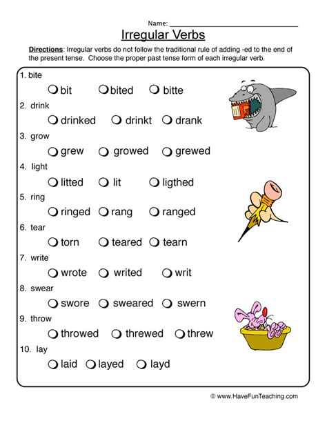 verb homework sheets