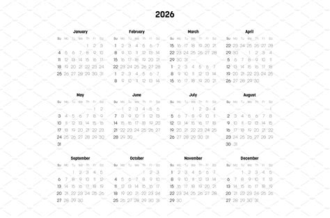 Monthly Calendar Of Year 2026 Vector Graphics ~ Creative Market