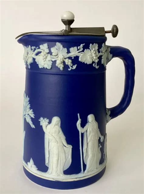 Antique Wedgwood Dark Blue Jasperware Pitcherjug Rare Martins Lid £
