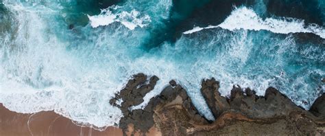 Download 3440x1440 Beach Ocean Waves Coast Rocks Wallpapers