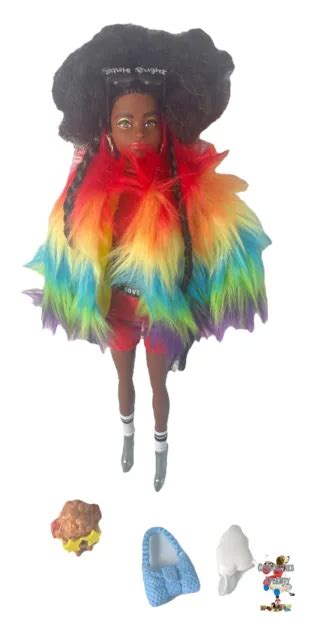 Barbie Extra Doll Shine Bright Furry Rainbow Coat Pet Poodle Complete