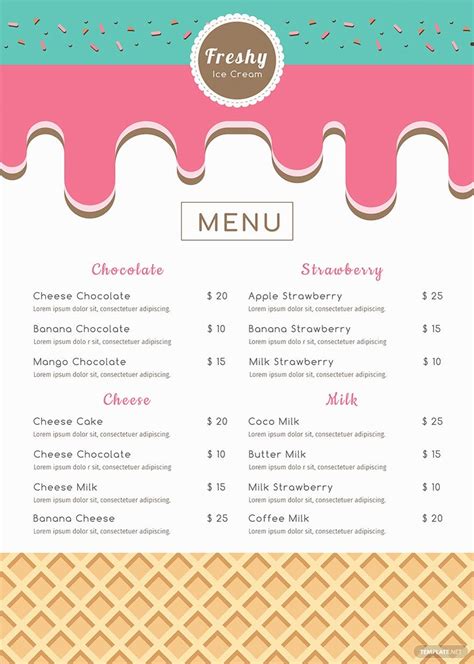 Ice Cream Menu Template In Pages Publisher Illustrator Psd Word