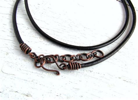 Dark Brown Leather Cord Necklace With Antiqued Copper Clasp Etsy