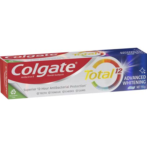 Colgate Antibacterial Toothpaste Total Advanced Whitening 115g Woolworths