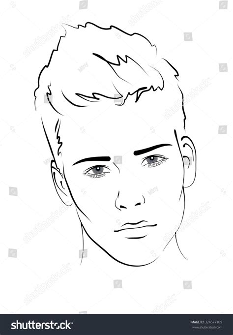 Sketch Portrait Handsome Man Face Closeup Stock Vector