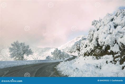 Snowy Mountain Road Stock Photo Image Of High Road 84439552
