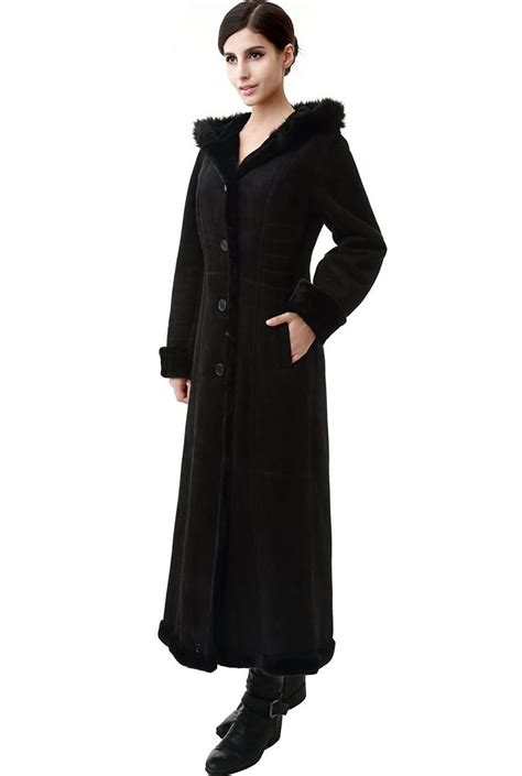 Bgsd Womens Faux Shearling Long Coat With Faux Fur Trimmed Hood