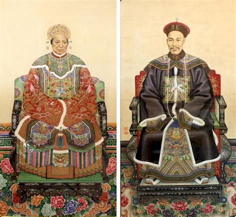 Pair Of Chinese Ancestor Portraits Qing Dynasty Painting Chinese