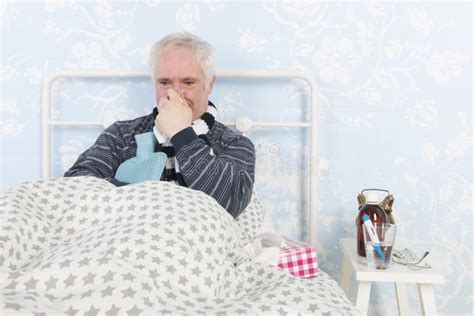 Very Sick Man Laying In Bed Stock Image Image Of Awakening Sick