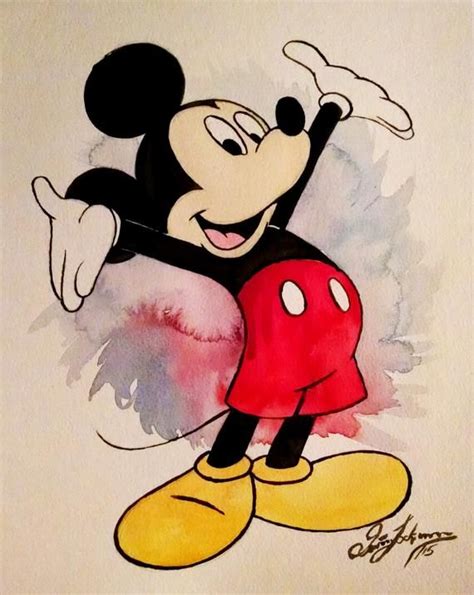 A Watercolor Painting Print Unofficial Disneys Mickey Mouse A Fanart
