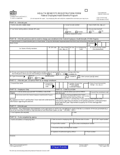 Opm Sf 2809 Fillable Form Printable Forms Free Online