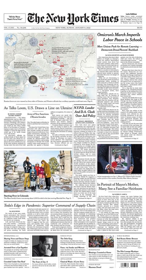 Front Page View The New York Times January 9 Boomers Daily