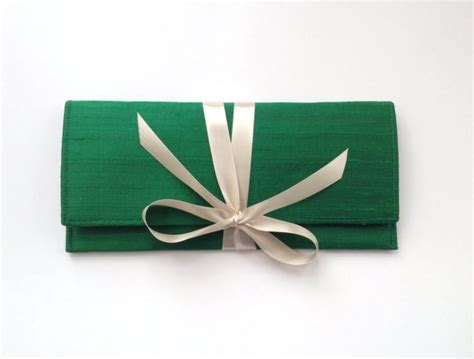 Emerald Green Clutch In Silk With Champagne Bow The Alexis Clutch A