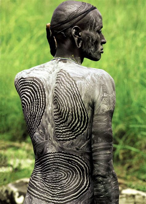 Africa Surma Men Create Their Principal Body Decoration By Smearing