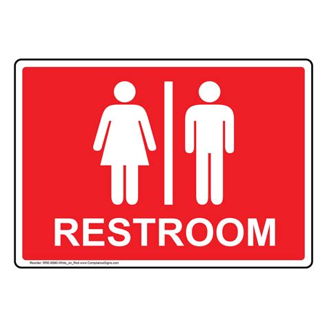 White On Red Unisex Restroom Sign With Symbol Sizes