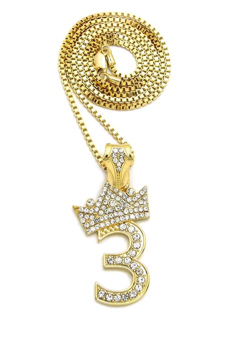 Nyfashion101 Stone Stud Tilded Crown Number Pendant With 2mm 24 Box