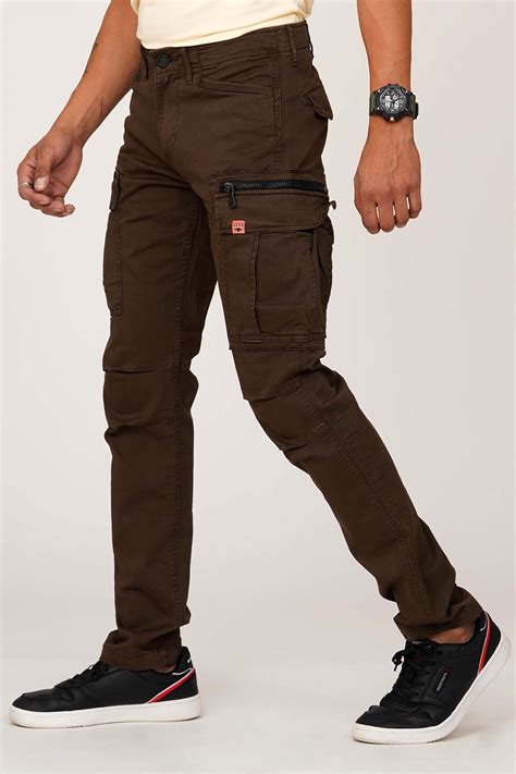Coffee Brown Cotton Solid Cargo Pant Rookies