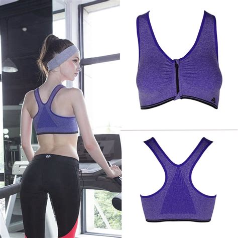 Women Sexy S Bras Padded Shakeproof Shockproof Wirefree Zipper Workout Bra Tops Push Up Stretch