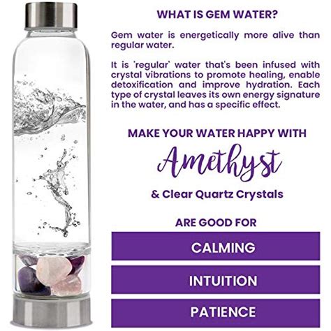 Crystal Water Bottle Elixir Set Includes Authentic Amethyst Clear Quartz Crystals And