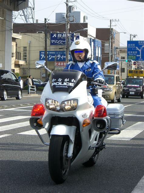 Japanese Motorcycle Policewoman In Full Leather Uniform Japanese