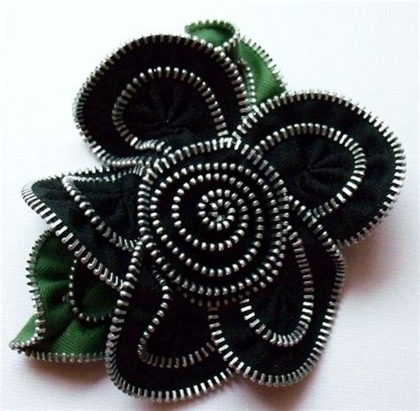Black Floral Brooch Zipper Pin Approx 375 In 95 Cm By
