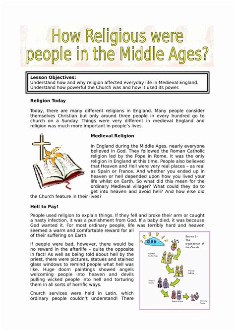 Medieval Religion Facts And Information Lesson Plan Worksheet