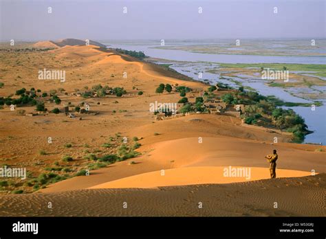 Mali Gao River Niger Sand Dunes And Village In Neighbourhood Sand