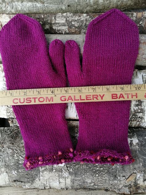 Pure Wool Mittens Purple Color Soft Knitted Womens Etsy