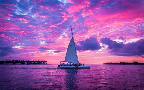 Pink Sunset Sunset Wallpaper Ocean Sailing