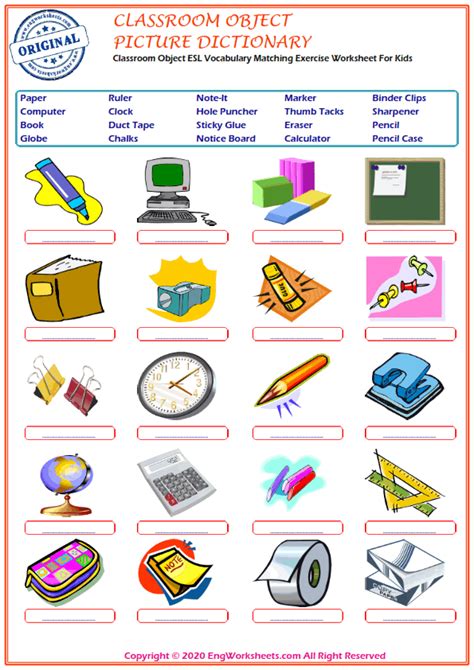 Classroom Object Worksheets Games4esl Classroom Vocabulary English