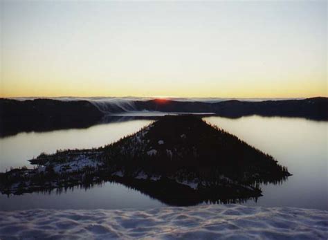 Crater Lake Sunrise With Fog