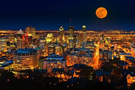 Montreal Skyline At Night Montreal Skyline And Supermoon Composite