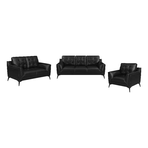 Coaster Moira 3 Piece Modern Faux Leather Living Room Set In Black
