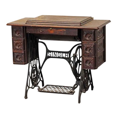 Th Century Traditional Singer Sewing Table With Carved Decorative