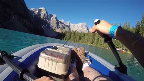 Launching My Inflatable Fishing Boat In Moraine Lake Banff Youtube