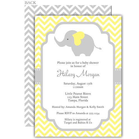 Chevron Elephant Yellow Baby Shower Invitation Elephant Baby Shower