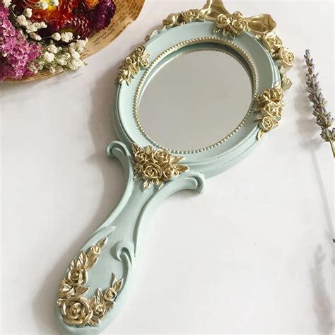 Cute Creative Wooden Vintage Hand Mirrors Makeup Vanity Mirror Rectangle Hand Hold Cosmetic