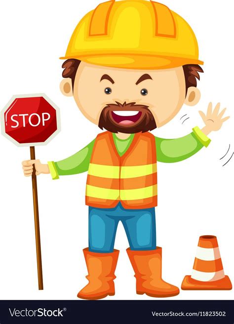 Road Worker Holding Stop Sign Royalty Free Vector Image Infographic