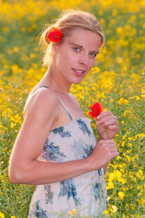 Beautiful Young Woman In A Field Stock Photo Image Of Dress Idyllic