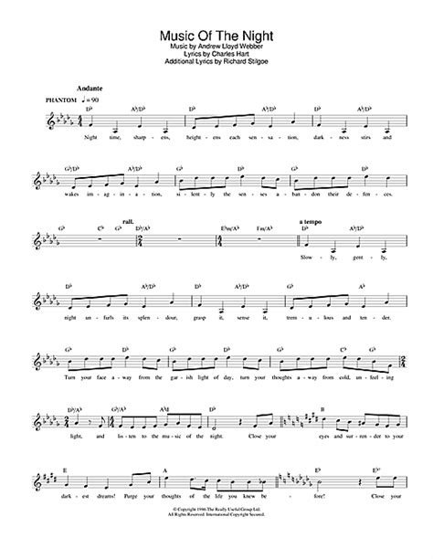 Here again, the point of no return, music by andrew lloyd webber. Andrew Lloyd Webber "The Music Of The Night (from The Phantom Of The Opera)" Sheet Music Notes ...
