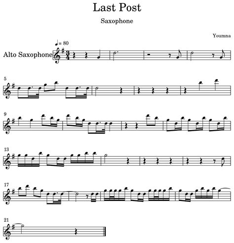Last Post Sheet Music For Alto Saxophone