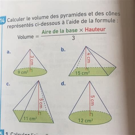 14 Calculer Le Volume Des Pyramides Et Des Cônes Représentés Ci Dessous