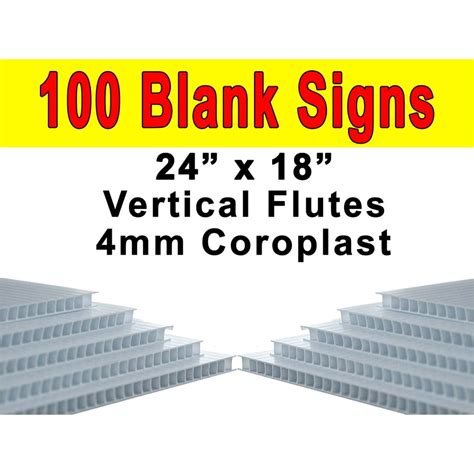 Pack Of 100 Sheets Corrugated Plastic 4mm White Blank Yard Signs 24 X