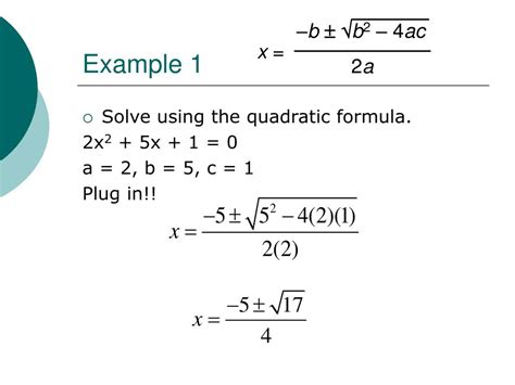 Ppt Quadratic Formula And The Discriminant Powerpoint Presentation